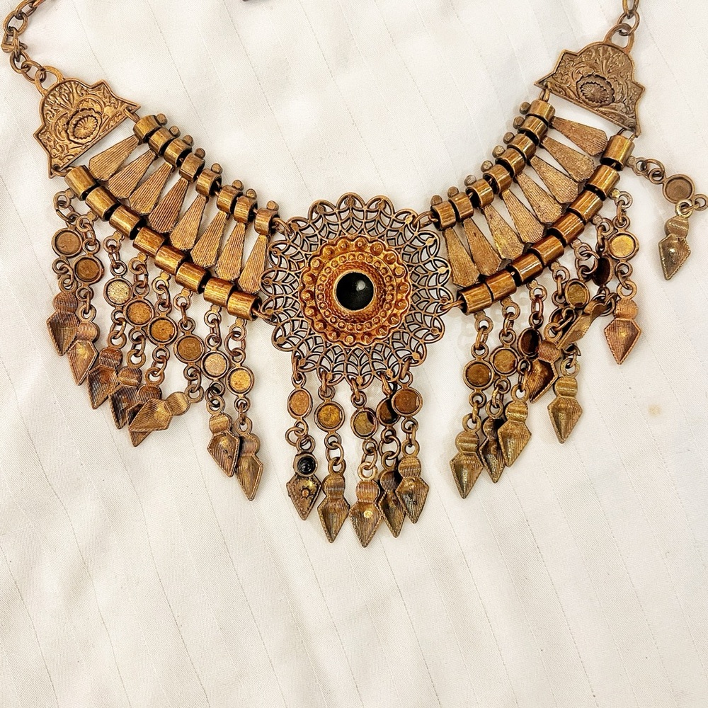 Vintage Egyptian Copper Bohemian Statement Necklace - Picture 2 of 6